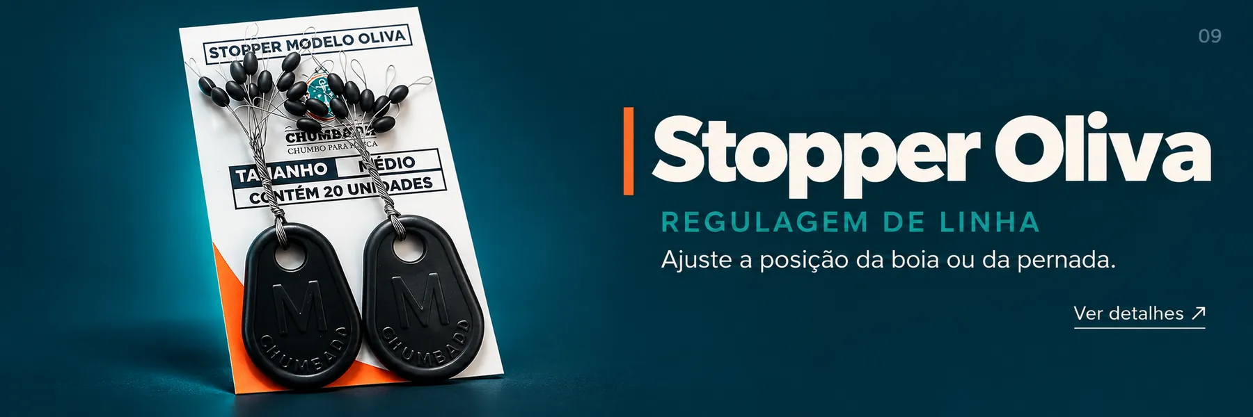 Stopper Modelo Oliva — Ajuste a posição da boia ou da pernada.